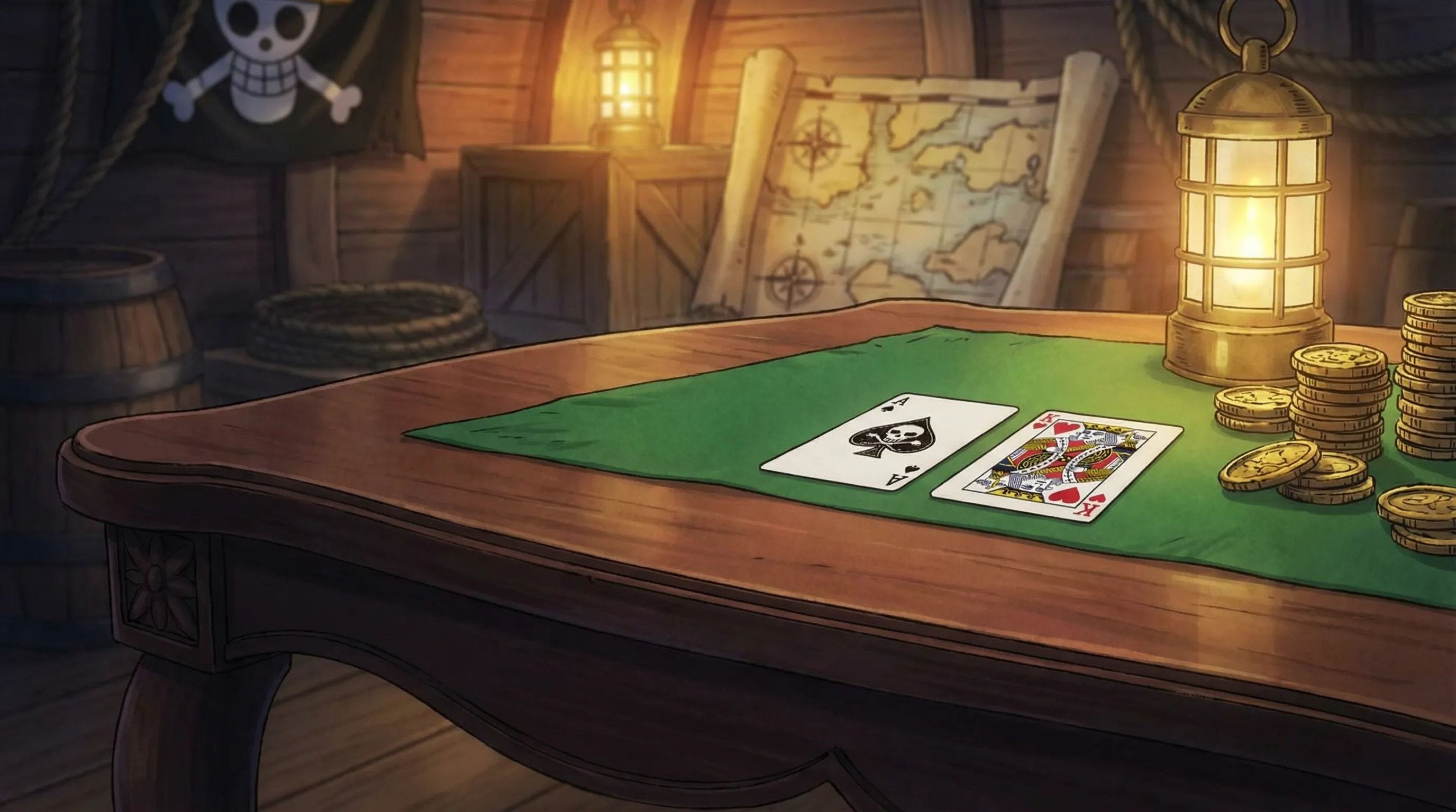 Blackjack - Jogo de cartas 21 em mesa de navio pirata